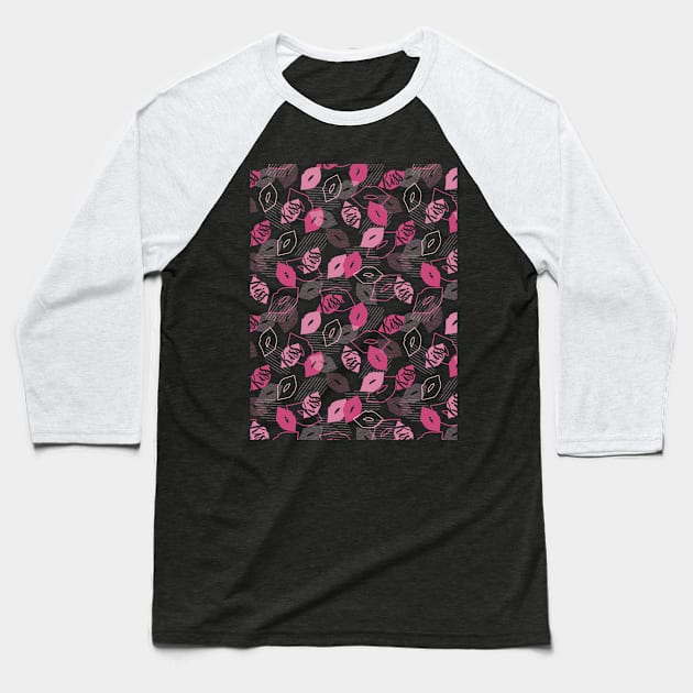 Pink Romantic Kiss Pattern Baseball T-Shirt by FlinArt
